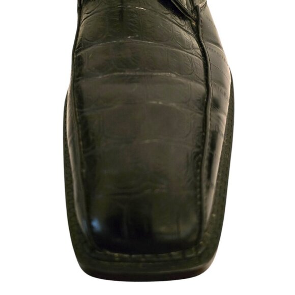 David Stone Vintage Black Croc Embossed Square Toe Lace Up Dress Shoe Sz 8.5D - Picture 6 of 10